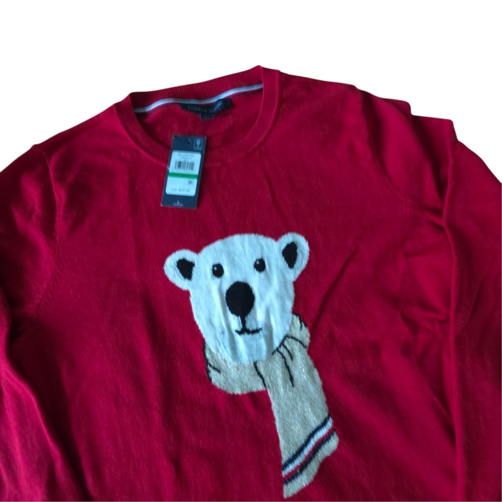 Tommy Hilfiger Womens Ivy Sweater Red Polar Bear Glitter Scarf Large
